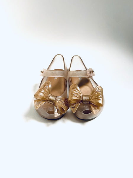 Mini Melissa | Golden Glitter Bow Mary Jane (Size 8 Toddler)