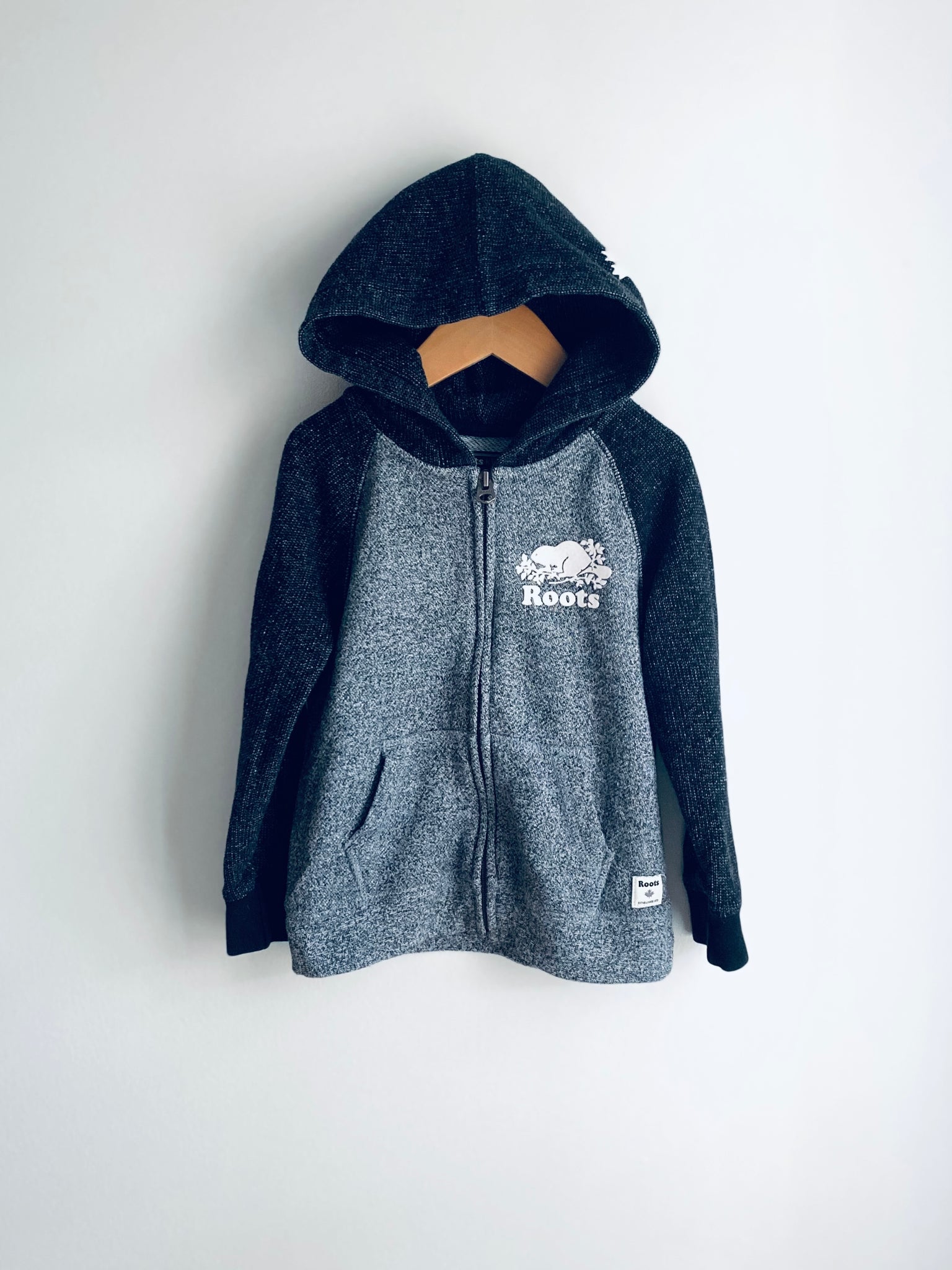 Roots | Black and Grey Pepper Zip Up Hoodie (4Y)