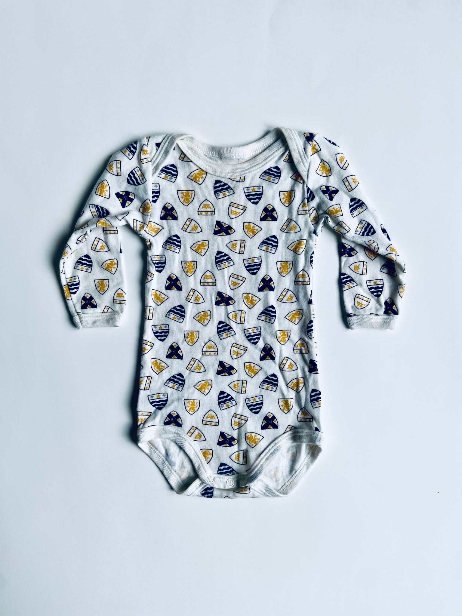 Petit Bateau | Shield and Crest Pattern Onesie (0-3M)